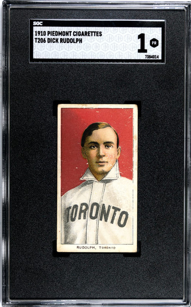 1910 T206 Dick Rudolph Portrait Piedmont 350 SGC 1 front of card