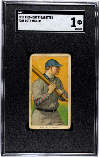 1910 T206 Dots Miller Batting Piedmont 350 SGC 1 front of card