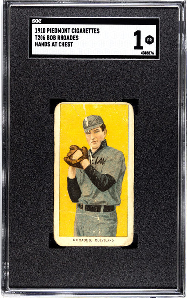 1910 T206 Bob Rhoades Hands at Chest Piedmont 350 SGC 1 front of card