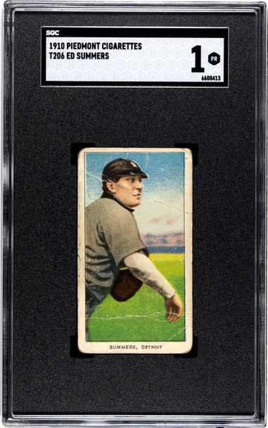 1910 T206 Ed Summers Throwing Piedmont 350 SGC 1 front of card