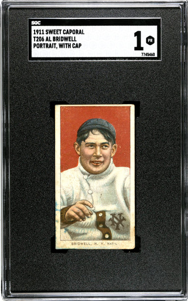1911 T206 Al Bridwell Portrait, With Cap Sweet Caporal 350-460 SGC 1 front of card 1911 T206 Al Bridwell Portrait, With Cap Sweet Caporal 350-460 SGC 1 front of card