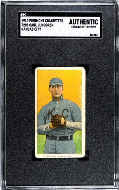 1910 T206 Carl Lundgren Kansas City Piedmont 350 SGC Authentic Trimmed front of card
