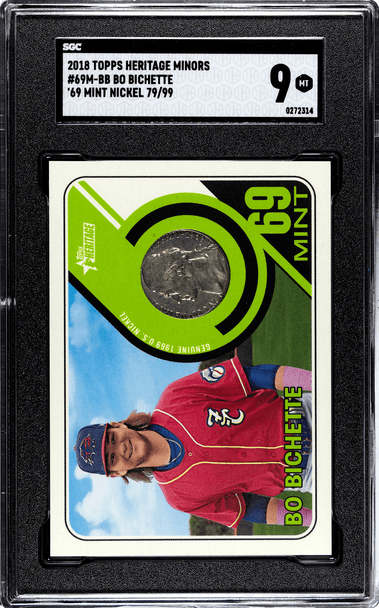 2018 Topps Heritage Minors Bo Bichette #69M-BB '69 Mint Nickel 79/99 SGC 9 front of card