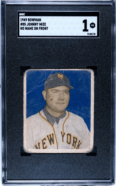 1949 Bowman Johnny Mize #85 SGC 1 front of card