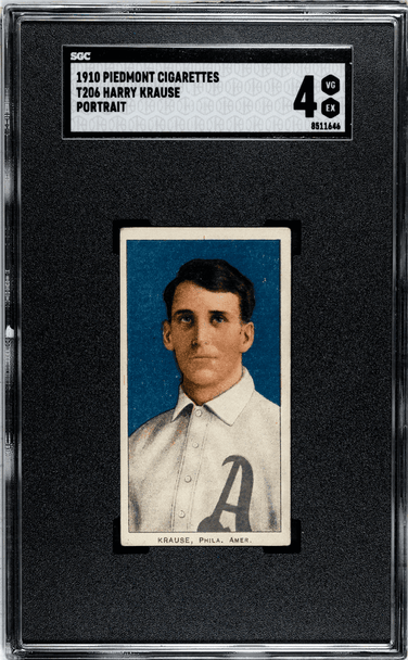 1910 T206 Harry Krause Portrait Piedmont 350 SGC 4 front of card