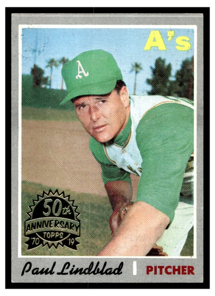 1970 Topps Paul Lindblad #408 2019 Heritage 50th Anniversary Buyback Low Grade front of card