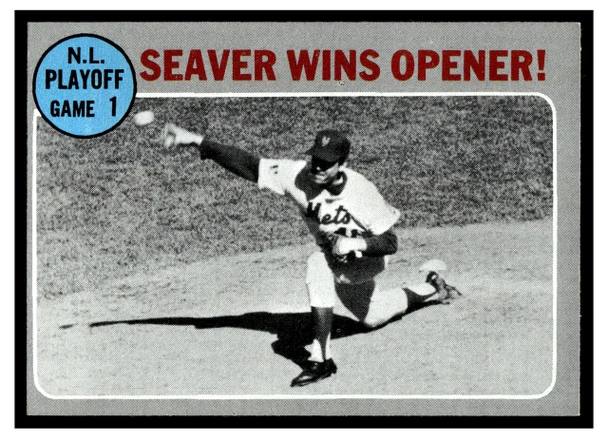 1970 Topps Seaver Wins Opener! #195 N.L. Playoff Game 1 HOF Low Grade front of card