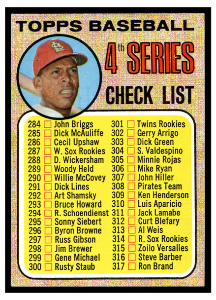 1968 Topps 4th Series Checklist 284–370 #278 Copyright at Left HOF Low Grade - Marks front of card