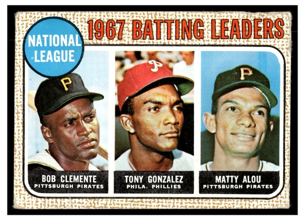 1968 Topps Roberto Clemente / Tony Gonzalez / Matty Alou #1 NL Batting Leaders HOF Low Grade - Creases front of card