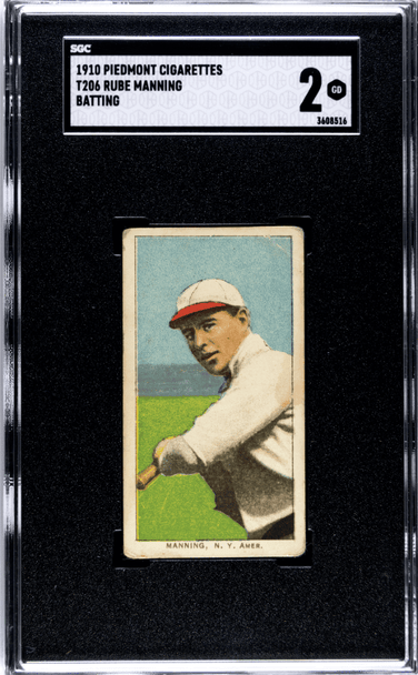 1910 T206 Rube Manning Batting Piedmont 350 SGC 2 front of card