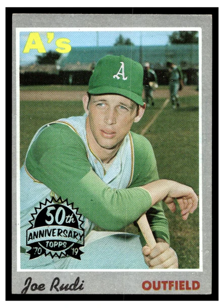 1970 Topps Joe Rudi #102 Topps 50th Anniversary stamped ('70–'19) Low Grade front of card