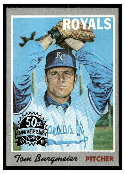 1970 Topps Tom Burgmeier #108 Topps 50th Anniversary buyback stamp Low Grade front of card