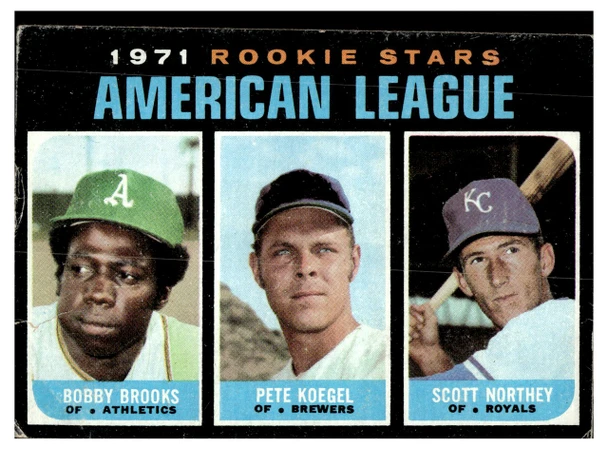 1971 Topps Bobby Brooks / Pete Koegel / Scott Northey #633 American League Rookie Stars Rookie Card Low Grade - Creases front of card