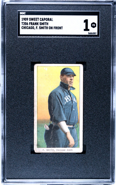 1909 T206 Frank Smith Chicago, F. Smith on front Sweet Caporal 150 SGC 1 front of card