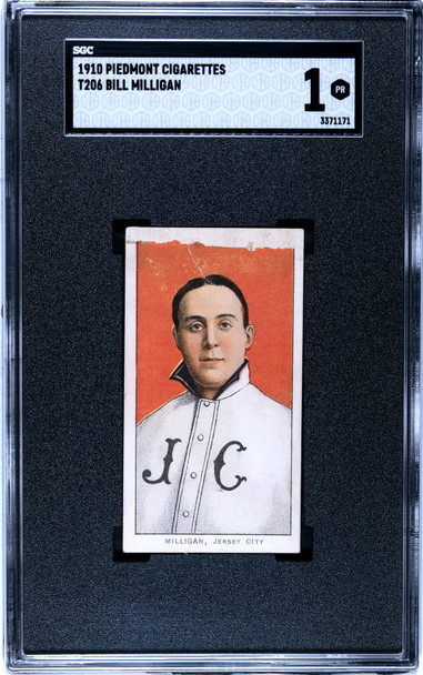 1910 T206 Bill Milligan Piedmont 350 SGC 1 front of card