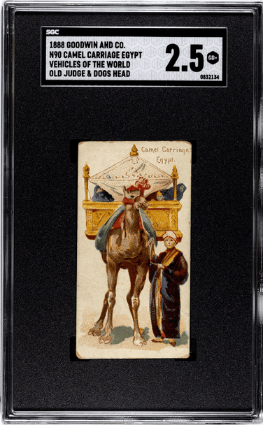 1888 N90 Goodwin and Co. Old Judge & Dogs Head Camel Carriage Egypt Vehicles of the World SGC 2.5 front of card