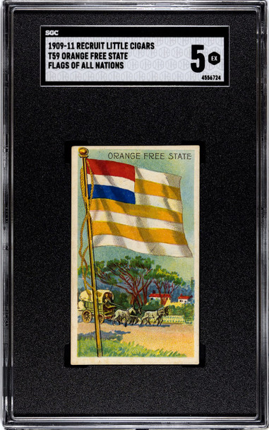 1909-1911 T59 Flags of all Nations Orange Free-State Recruit Little Cigars SGC 5 front of card