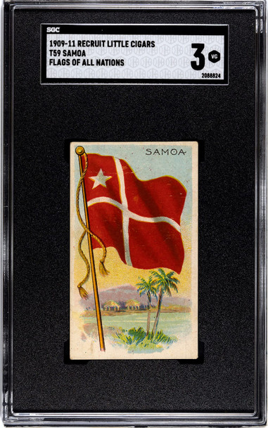 1909-1911 T59 Flags of all Nations Samoa Recruit Little Cigars SGC 3 front of card