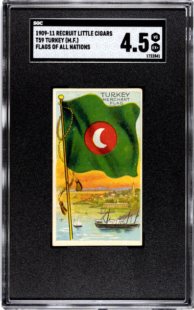 1909-1911 T59 Flags of all Nations Turkey Merchant Flag Recruit Little Cigars SGC 4.5 front of card