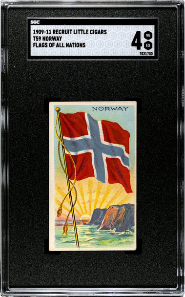 1909-1911 T59 Flags of all Nations Norway Recruit Little Cigars SGC 4 front of card