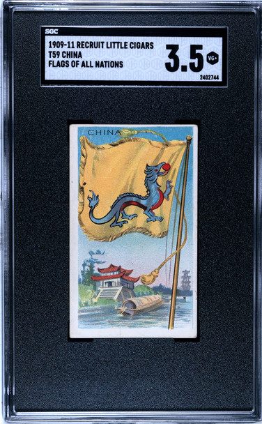 1909-1911 T59 Flags of all Nations China Recruit Little Cigars SGC 3.5 front of card