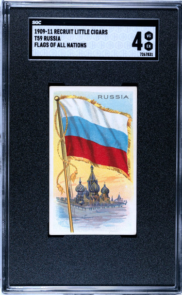 1909-1911 T59 Flags of all Nations Russia Recruit Little Cigars SGC 4 front of card