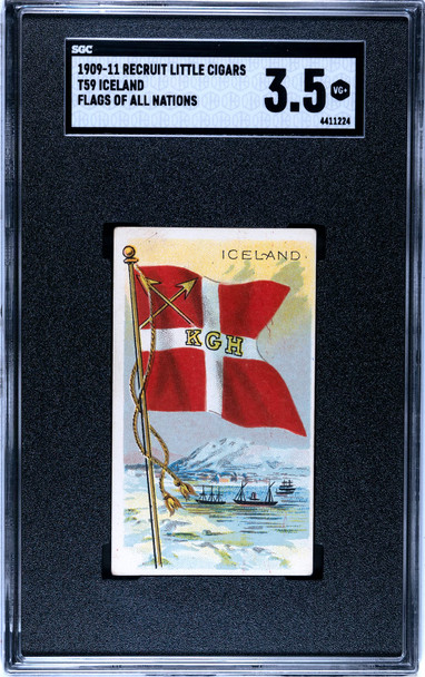 1909-1911 T59 Flags of all Nations Iceland Recruit Little Cigars SGC 3.5 front of card