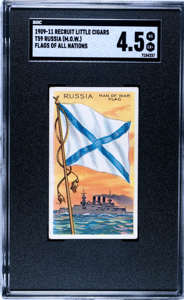 1909-1911 T59 Flags of all Nations Russia Man of War Recruit Little Cigars SGC 4.5 front of card