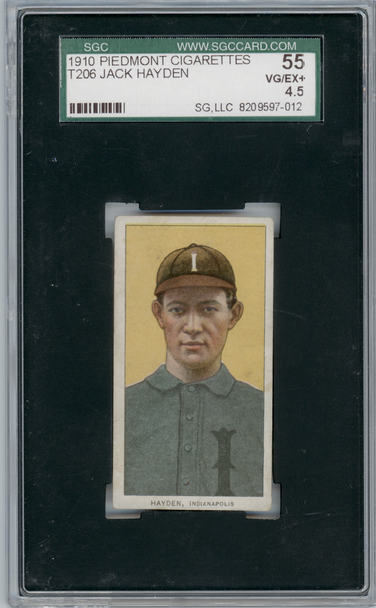 1910 T206 Jack Hayden Piedmont 350 SGC 4.5 front of card