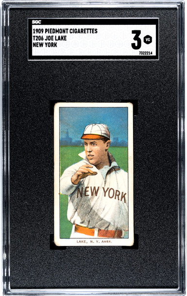 1909 T206 Joe Lake New York Piedmont 150 SGC 3 front of card