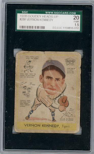 1938 Goudey Heads-Up Vernon Kennedy #280 SGC 1.5 front of card