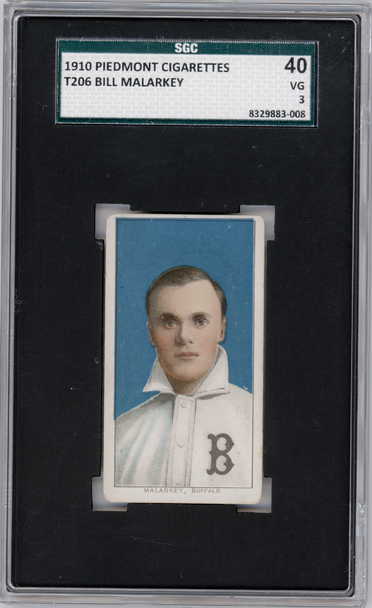 1910 T206 Bill Malarkey Piedmont 350 SGC 3 front of card