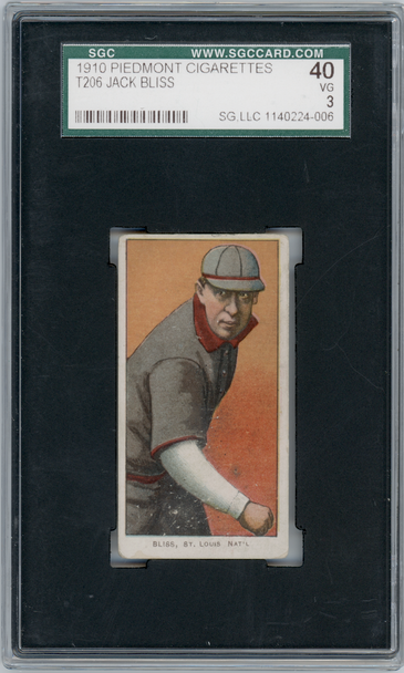 1910 T206 Jack Bliss Piedmont 350 SGC 3 front of card