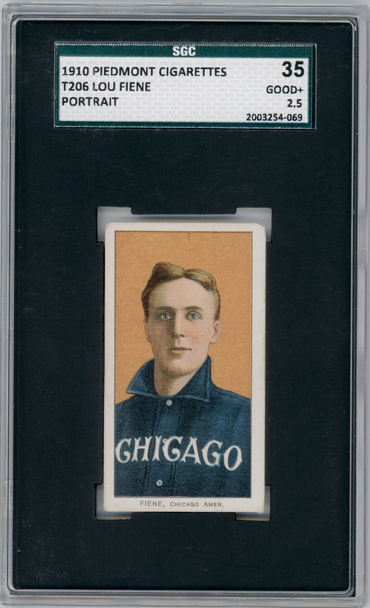 1910 T206 Lou Fiene Portrait Piedmont 350 SGC 2.5 front of card