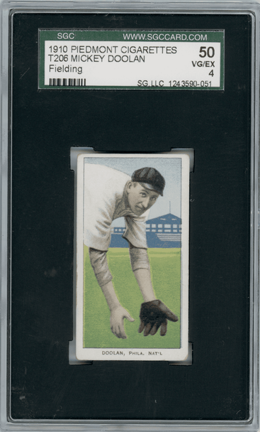 1910 T206 Mickey Doolan Fielding Piedmont 350 SGC 4 front of card