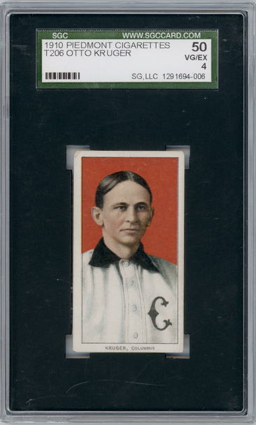 1910 T206 Otto Kruger Piedmont 350 SGC 4 front of card