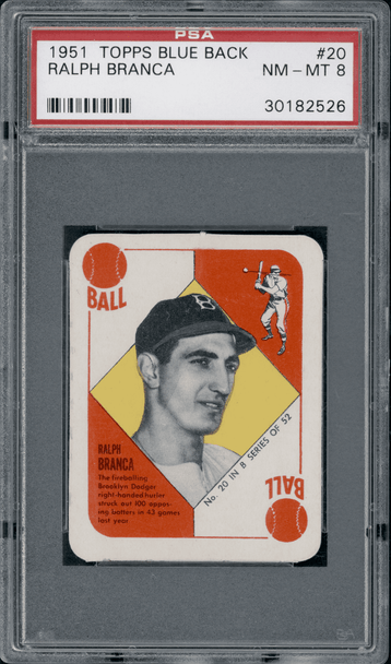 1951 Topps Ralph Branca #20 Blue Back PSA 8 front of card