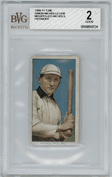 1910 T206 Simon Nichols / Nicoholls Batting, Misspelled name Piedmont 350 BVG 2 front of card