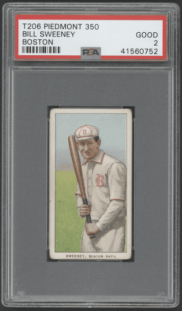 1910 T206 Bill Sweeney Boston Piedmont 350 PSA 2 front of card