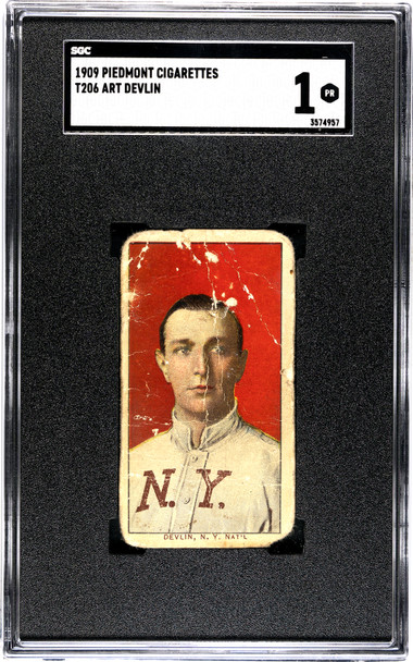 1909 T206 Art Devlin Piedmont 150 SGC 1 front of card