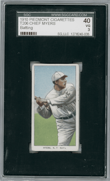 1910 T206 Chief Myers Batting Piedmont 350 SGC 3 front of card