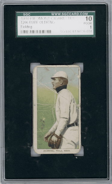 1910 T206 Rube Oldring Fielding Piedmont 350 SGC 1 front of card