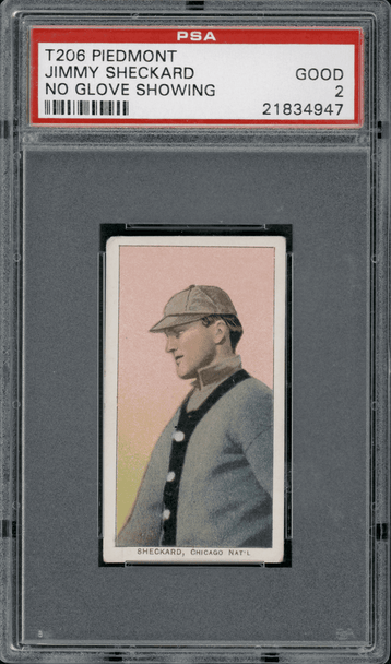 1910 T206 Jimmy Sheckard No Glove Showing Piedmont 350 PSA 2 front of card