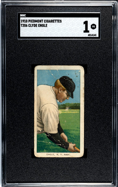 1910 T206 Clyde Engle Piedmont 350 SGC 1 front of card