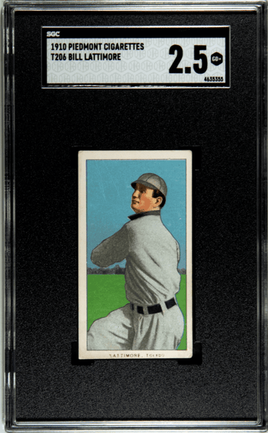 1910 T206 Bill Lattimore Piedmont 350 SGC 2.5 front of card