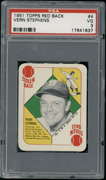 1951 Topps Vern Stephens #4 Red Backs PSA 3 front of card