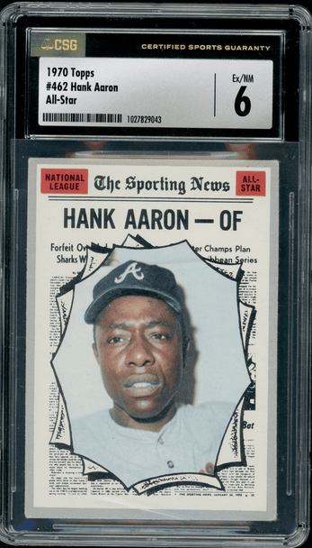 1970 Topps Hank Aaron All Star #462 CSG 6 front of card