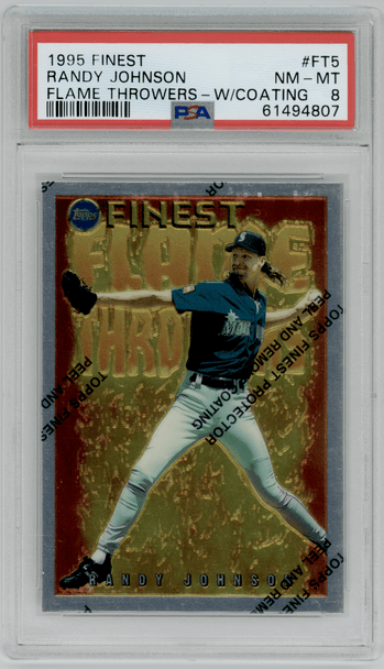 1995 Finest Randy Johnson With Coating #FT5 Flame Throwers PSA 8 front of card