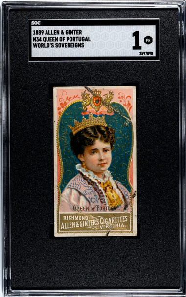 1889 N34 Allen & Ginter Queen of Portugal World's Sovereigns SGC 1 front of card