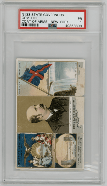 1888 N133 W. Duke Sons & Co. Governor Hill / New York Coat of Arms State Governors PSA 1 front of card